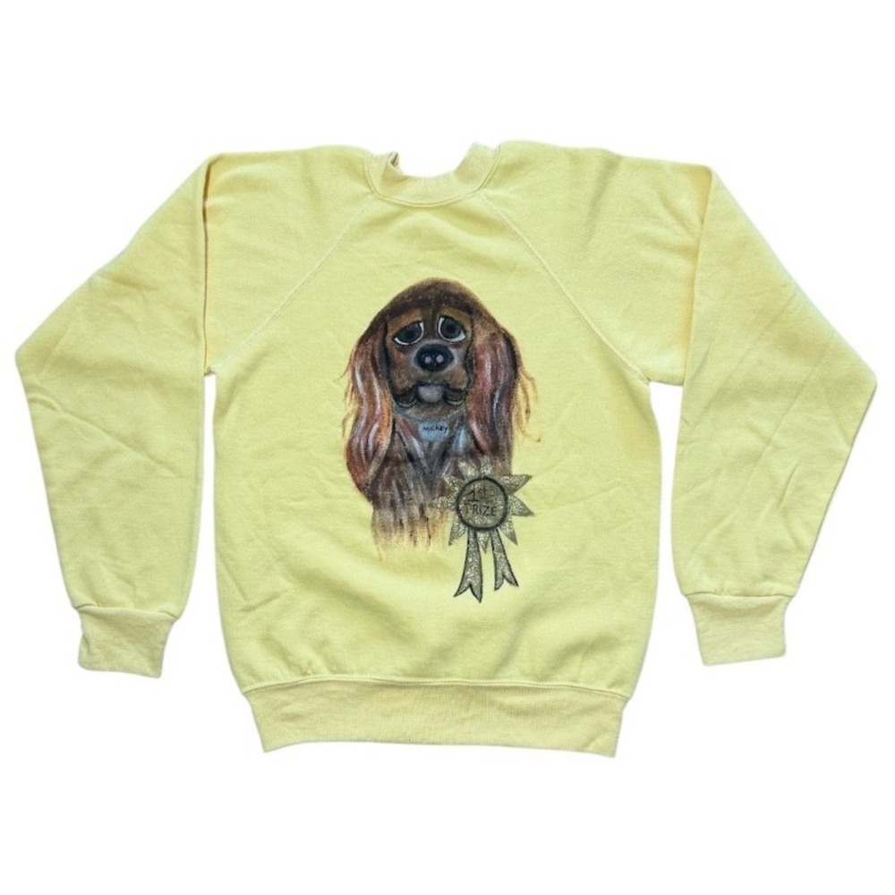 Vintage 70s Hand Painted Cocker Spaniel Dog 1st Prize Art Graphic Raglan Sweater